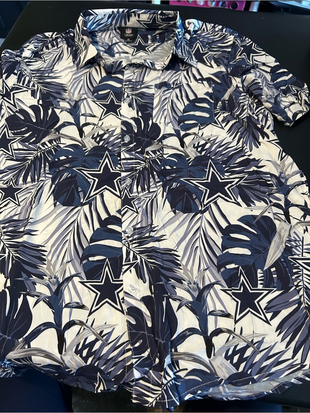 NFL Navy and White Tropical Star Print Button-Down Shirt